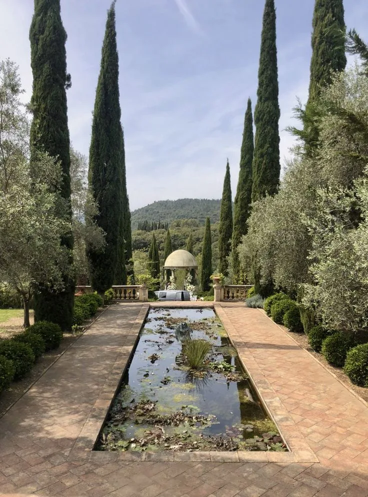 French Riviera estate garden with reflecting pool